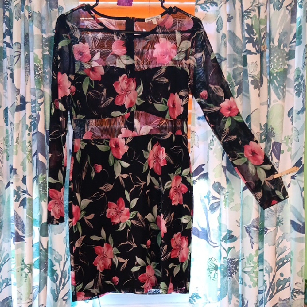 Charlotte Russe Black and Pink Floral Long Sleeve Dress
